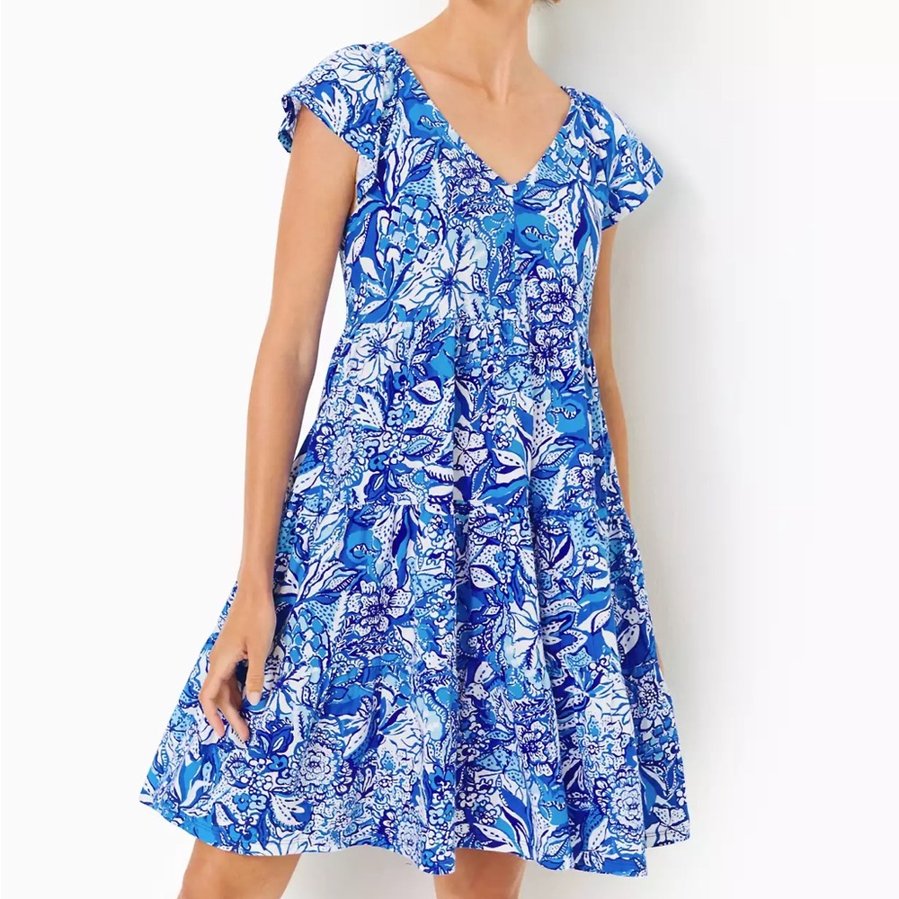 Lilly Pulitzer New XL Kawai Swing Dress Blue Tang Flocking Fabulous